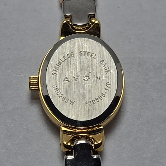 Womens Vintage Avon Gold Rose Silver Tone Diamond Watch F20808 New Battery - Picture 9 of 9